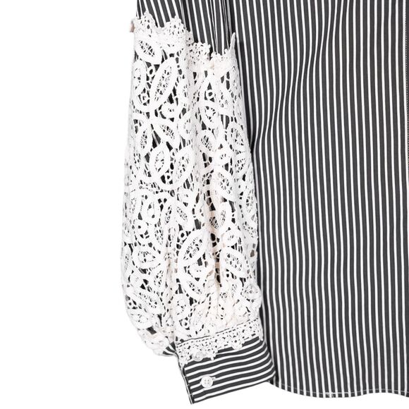 Chico's Womens Shirt Button Up Gray White Striped Lace Stretch Blouse Top 1.5/10 - Picture 8 of 8